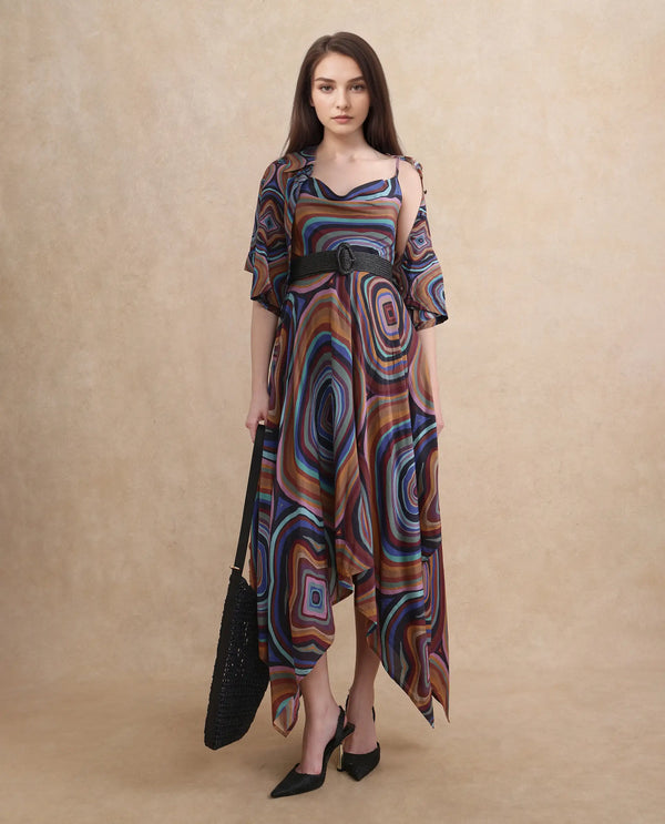 Rareism Women Janudya Dark Multi Viscose Fabric Sleeveless Fit And Flare Maxi Abstract Print Dress