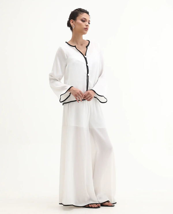 Rareism Women Janula-B White 100% Polyester Fabric Flared Ankle Length Plain Trouser