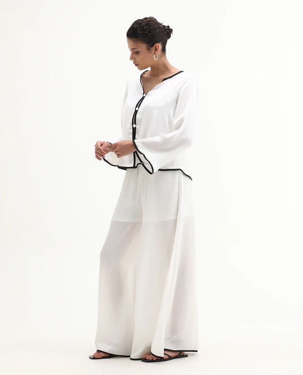 Rareism Women Janula-B White 100% Polyester Fabric Flared Ankle Length Plain Trouser