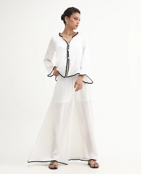 Rareism Women Janula-B White 100% Polyester Fabric Flared Ankle Length Plain Trouser