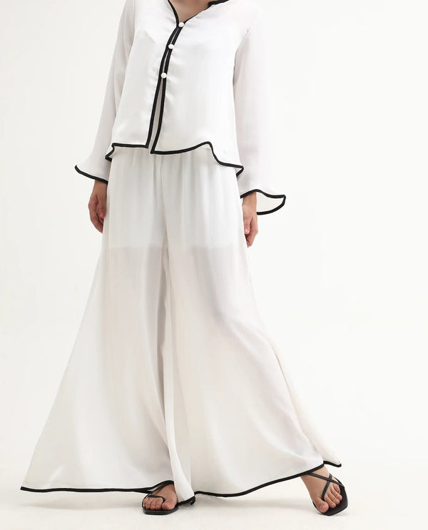 Rareism Women Janula-B White 100% Polyester Fabric Flared Ankle Length Plain Trouser