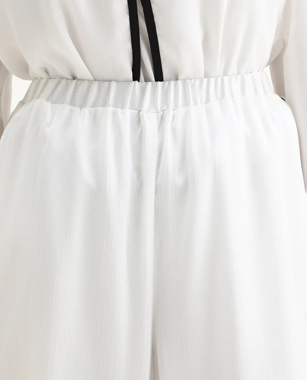 Rareism Women Janula-B White 100% Polyester Fabric Flared Ankle Length Plain Trouser