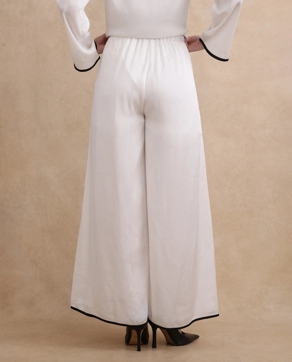 Rareism Women Janula-B Beige Polyester Fabric Flared Ankle Length Plain Trouser