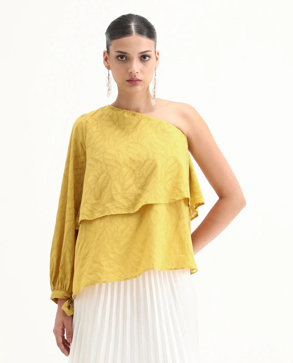 Rareism Women Janvipi Mustard 100%Cotton Fabric Regular Sleeve Johnny Collar Relaxed Fit Plain Top