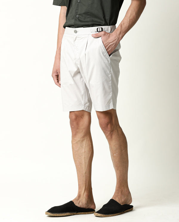 Rare Rabbit Men's Osaka Beige Slim Fit Mid Rise Waist Button & Zip Closure Shorts