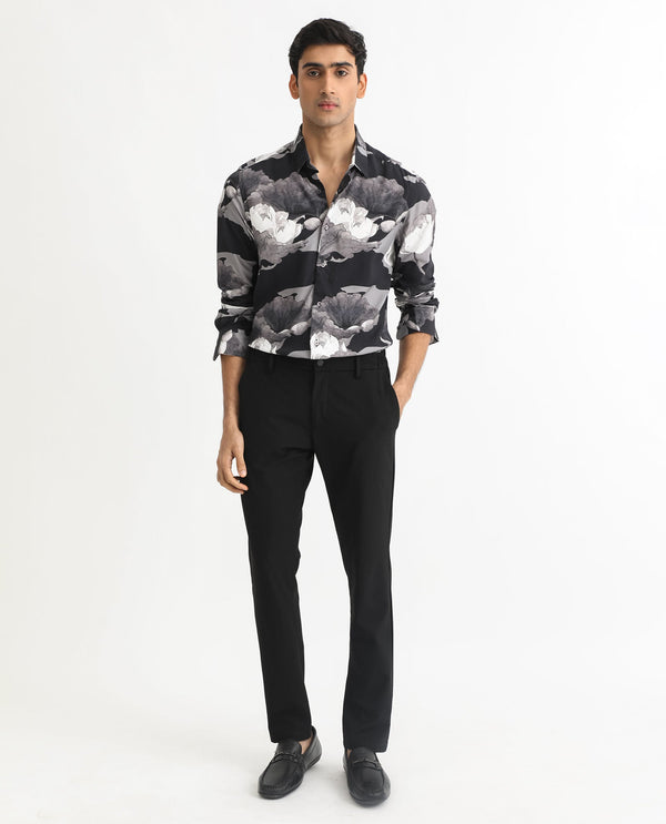 Rare Rabbit Men's Japo Grey Viscose Fabric Full Sleeves Floral Print Shirt
