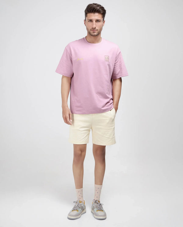 Rare Rabbit Men Jardi Pink Cotton Fabric Short Sleeve Oversized Fit Printed T-Shirt