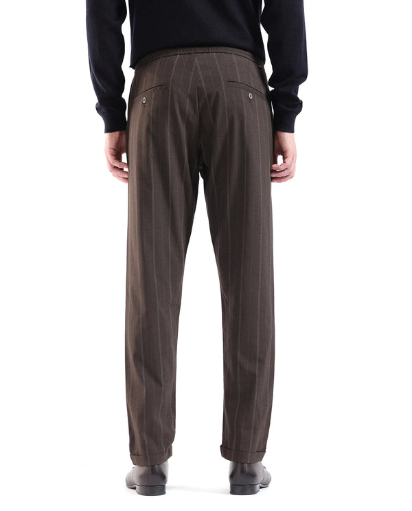 Rare Rabbit Men Jaret Brown Cotton Fabric Drawstring Closure Regular Fit Striped Trouser