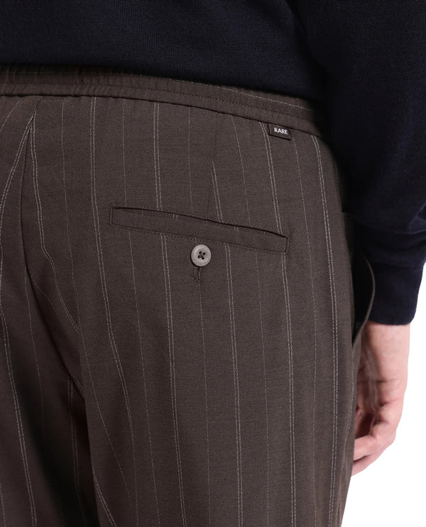 Rare Rabbit Men Jaret Brown Cotton Fabric Drawstring Closure Regular Fit Striped Trouser
