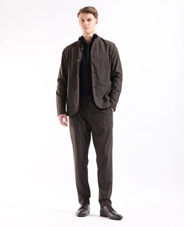 Rare Rabbit Men Jaret Brown Cotton Fabric Drawstring Closure Regular Fit Striped Trouser