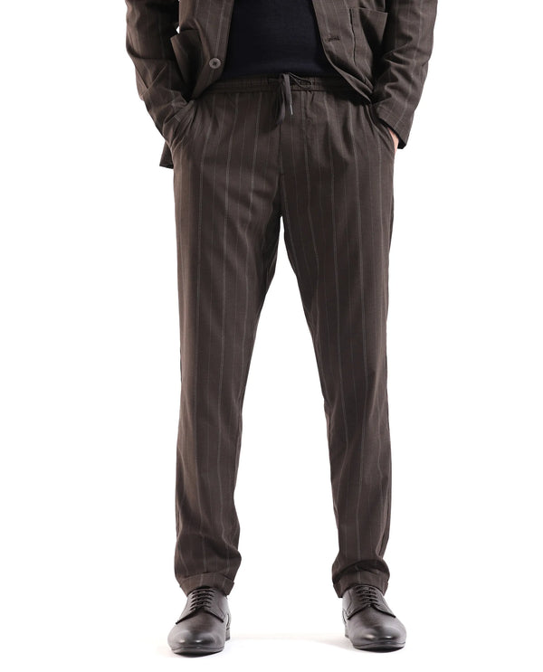 Rare Rabbit Men Jaret Brown Cotton Fabric Drawstring Closure Regular Fit Striped Trouser