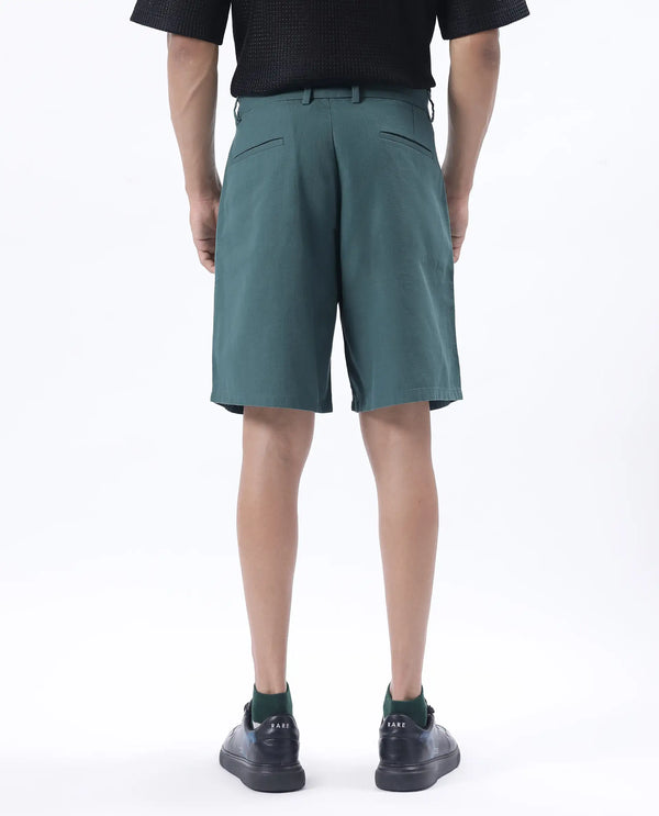 Rare Rabbit Men's Jarny-B Green Button Closure Regular Fit Embroidered Shorts