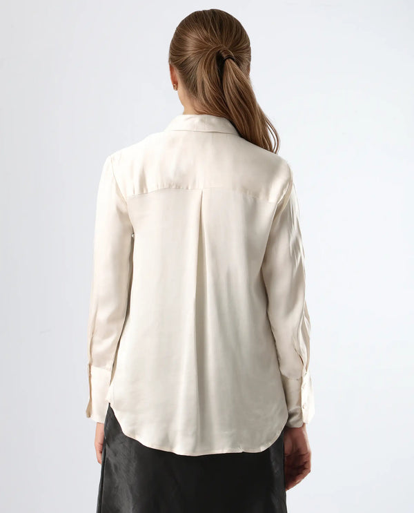 Rareism Women Jaux Beige Button Closure Satin Regular Shirt