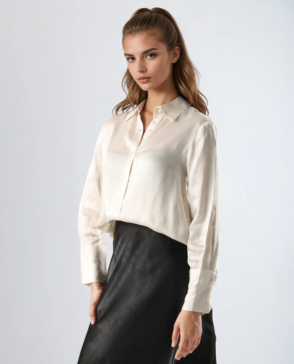 Rareism Women Jaux Beige Button Closure Satin Regular Shirt
