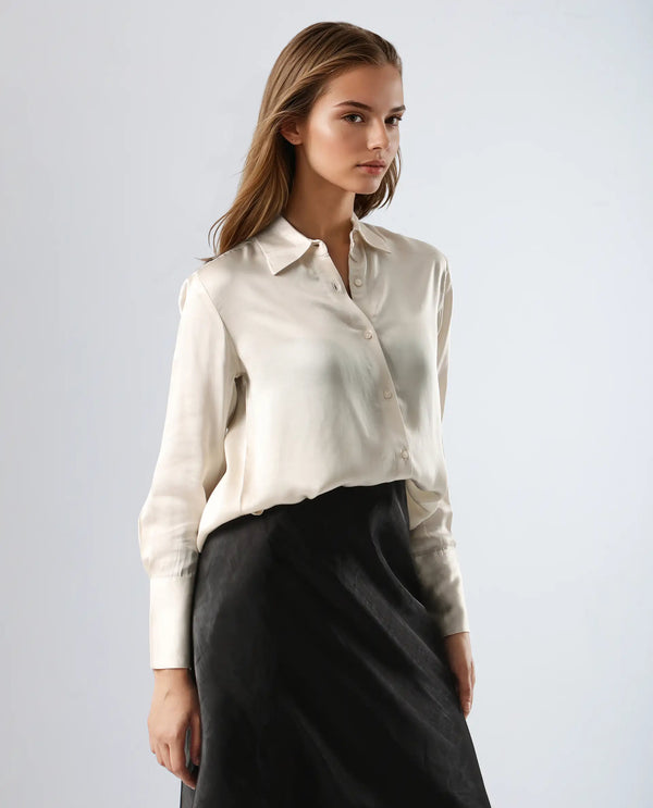 Rareism Women Jaux Beige Button Closure Satin Regular Shirt
