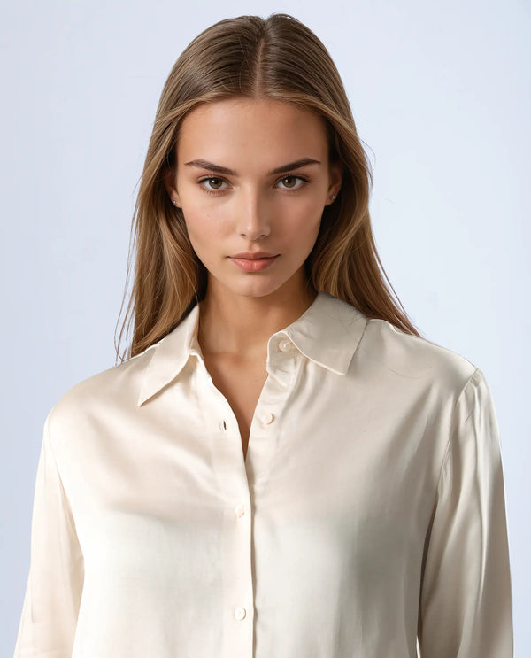 Rareism Women Jaux Beige Button Closure Satin Regular Shirt