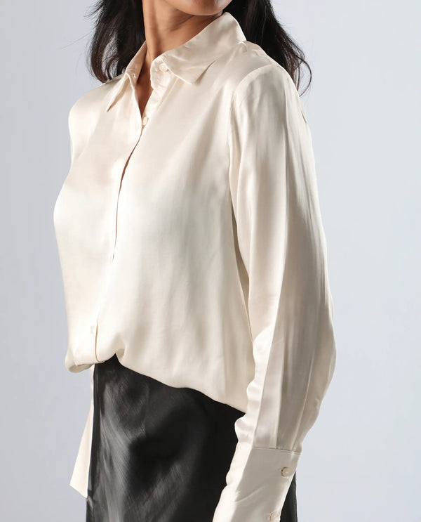 Rareism Women Jaux Beige Button Closure Satin Regular Shirt