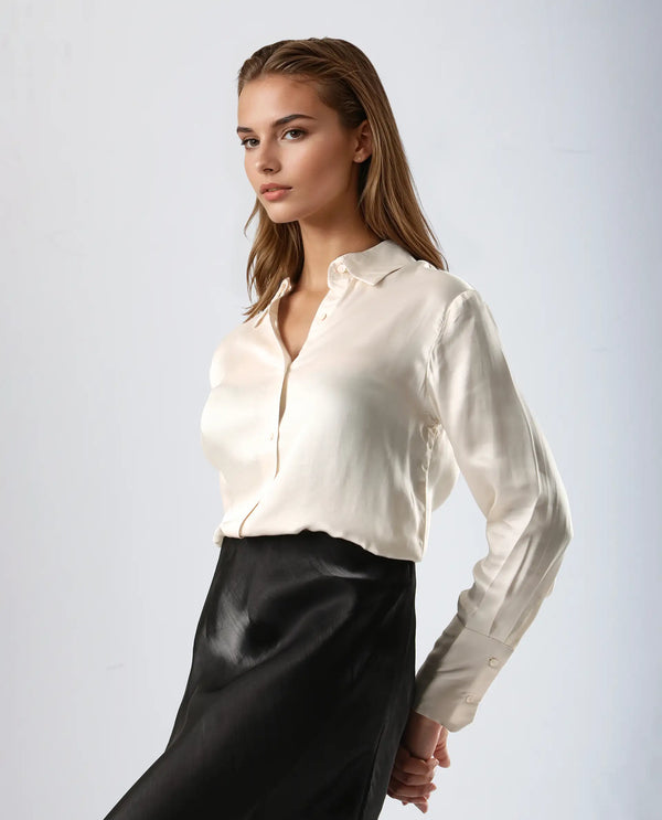 Rareism Women Jaux Beige Button Closure Satin Regular Shirt