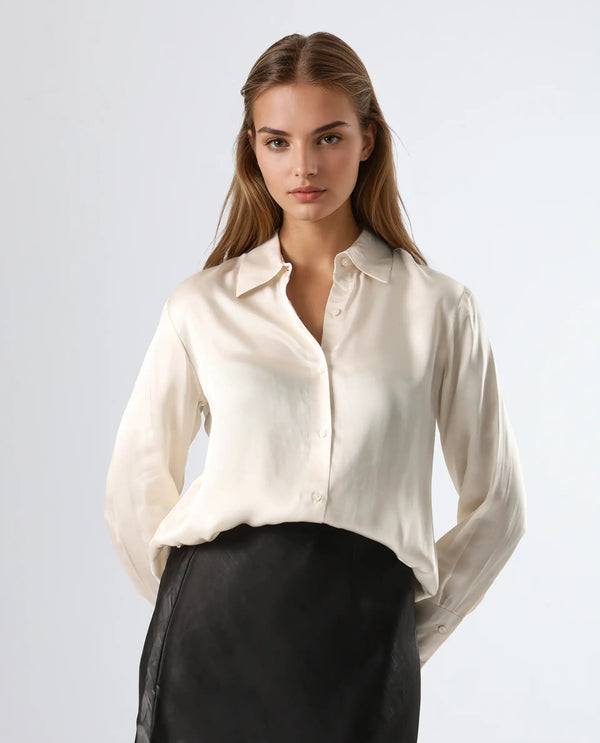 Rareism Women Jaux Beige Button Closure Satin Regular Shirt