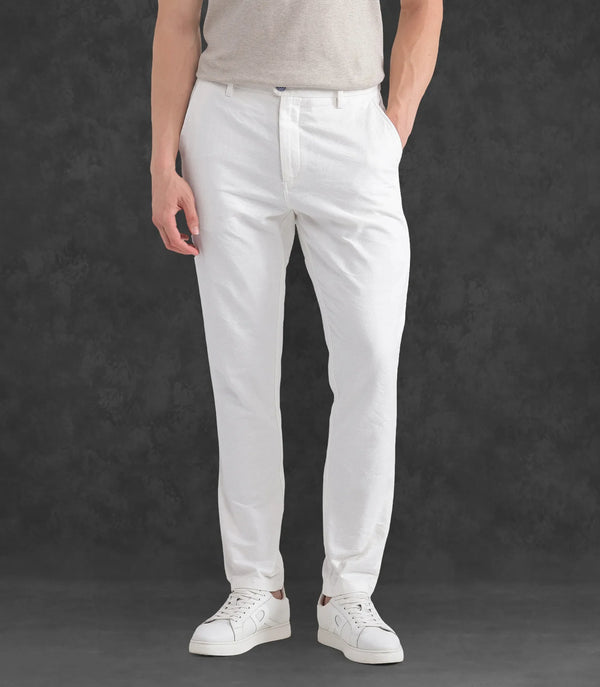 Rare Rabbit Men Jeck-24 White Button Closure Regular Fit Plain Trouser