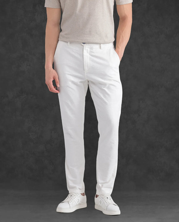 Rare Rabbit Men Jeck-24 White Button Closure Regular Fit Plain Trouser