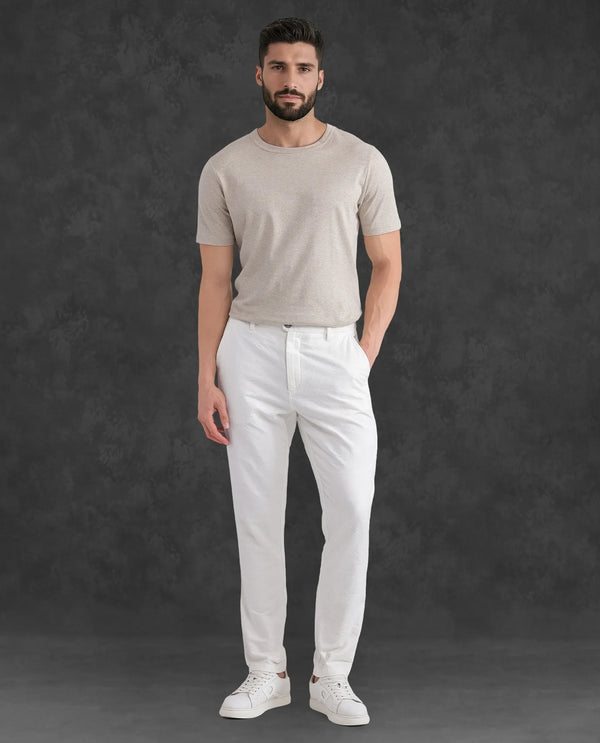 Rare Rabbit Men Jeck-24 White Button Closure Regular Fit Plain Trouser