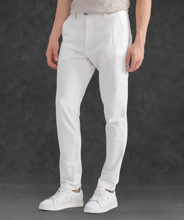 Rare Rabbit Men Jeck-24 White Button Closure Regular Fit Plain Trouser