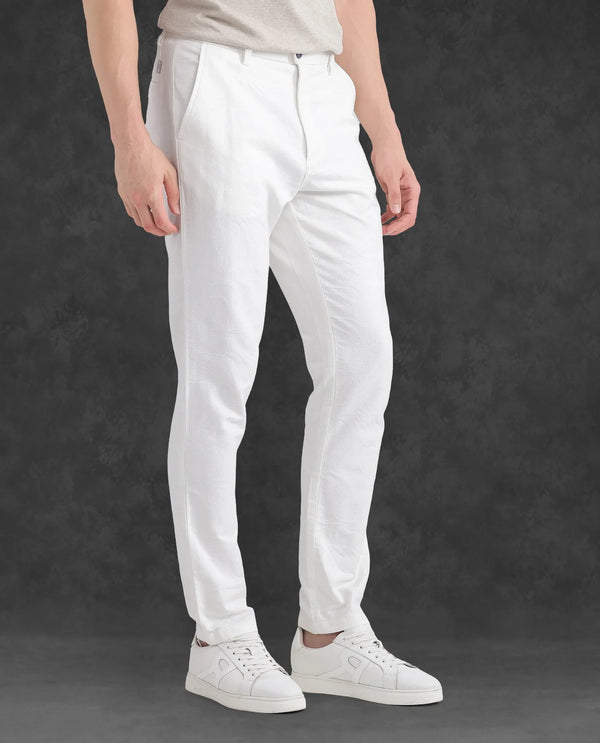 Rare Rabbit Men Jeck-24 White Button Closure Regular Fit Plain Trouser