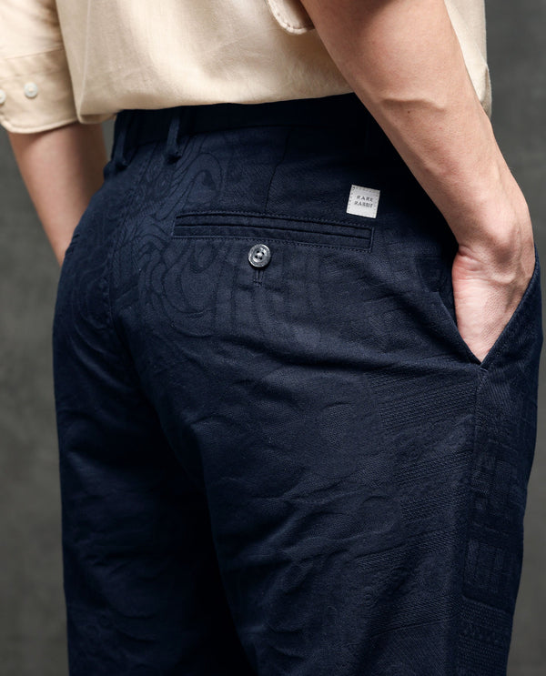Rare Rabbit Men's Jeck-2 Navy Mid-Rise Regular Fit Premium Jacquard Trouser