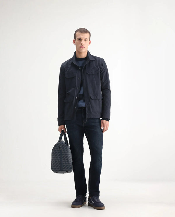 Rare Rabbit Mens Jena Dusky Blue Mid Rise Dark Wash Slim Fit Jeans