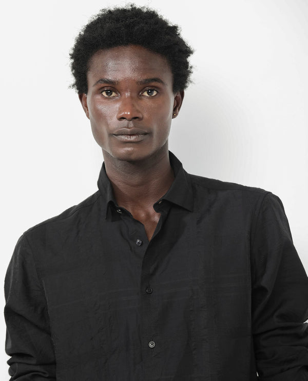 Rare Rabbit Men's Jerdo Black Viscose Nylon Fabric Full Sleeves Regular Fit Checked Shirt