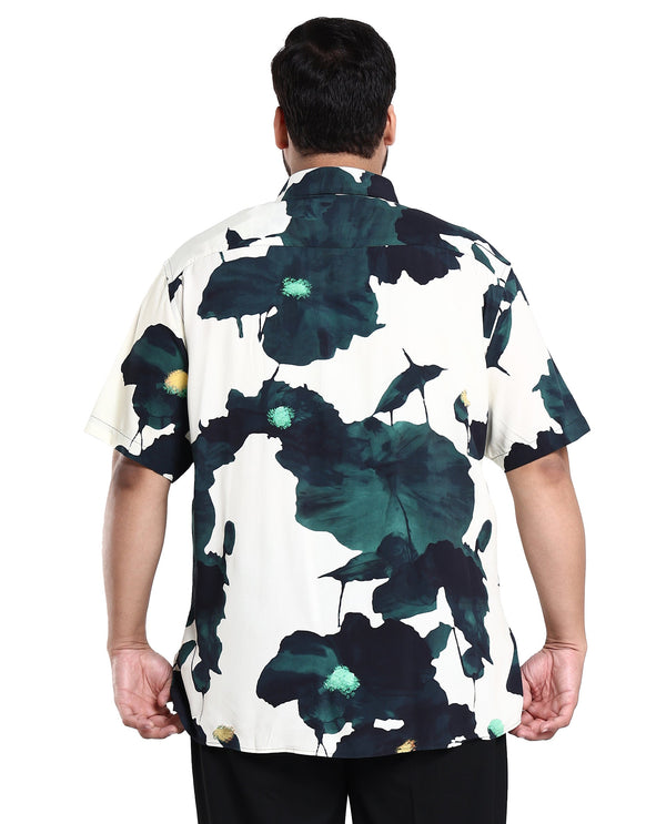 Rare Rabbit Men's Jersey Green Cotton Fabric Floral Print Half Sleeves Shirt Plus Size