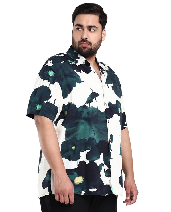Rare Rabbit Men's Jersey Green Cotton Fabric Floral Print Half Sleeves Shirt Plus Size