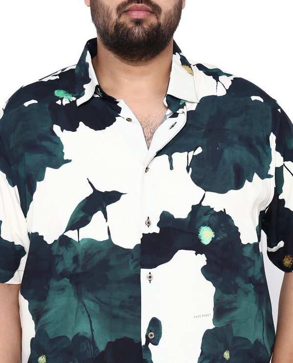 Rare Rabbit Men's Jersey Green Cotton Fabric Floral Print Half Sleeves Shirt Plus Size