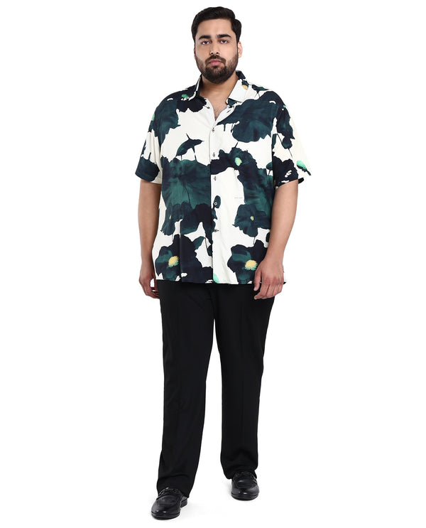 Rare Rabbit Men's Jersey Green Cotton Fabric Floral Print Half Sleeves Shirt Plus Size