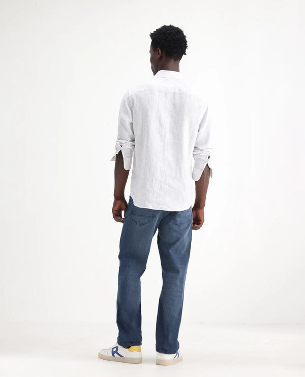 Rare Rabbit Men Jett Light Blue Cotton Blend Fabric Mid Rise Button and Zip Closure Mid Wash Plain Jeans