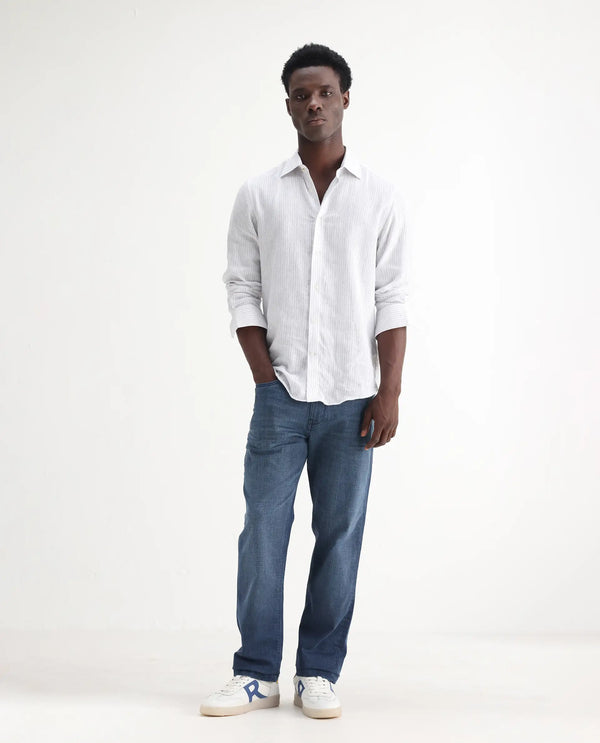 Rare Rabbit Men Jett Light Blue Cotton Blend Fabric Mid Rise Button and Zip Closure Mid Wash Plain Jeans