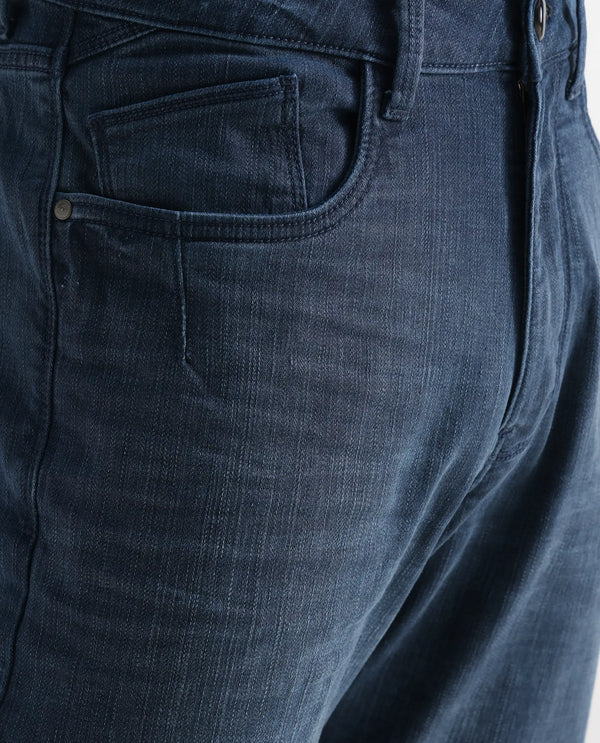 Rare Rabbit Men Jett Light Blue Cotton Blend Fabric Mid Rise Button and Zip Closure Mid Wash Plain Jeans