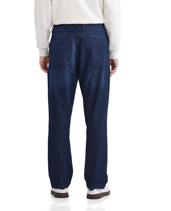 Rare Rabbit Men's Jettor Dark Blue Cotton Fabric Mid Rise Dark Wash Relaxed Fit Plain Jeans