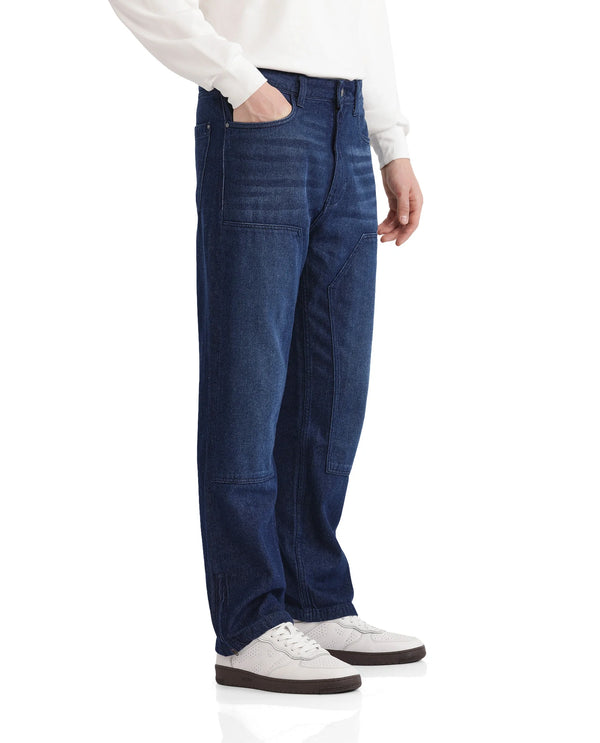 Rare Rabbit Men's Jettor Dark Blue Cotton Fabric Mid Rise Dark Wash Relaxed Fit Plain Jeans