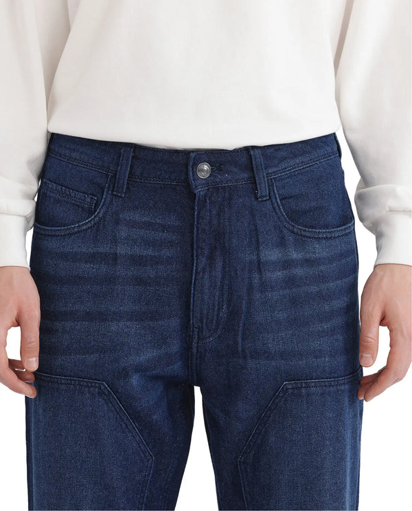 Rare Rabbit Men's Jettor Dark Blue Cotton Fabric Mid Rise Dark Wash Relaxed Fit Plain Jeans