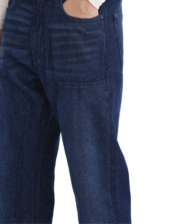 Rare Rabbit Men's Jettor Dark Blue Cotton Fabric Mid Rise Dark Wash Relaxed Fit Plain Jeans