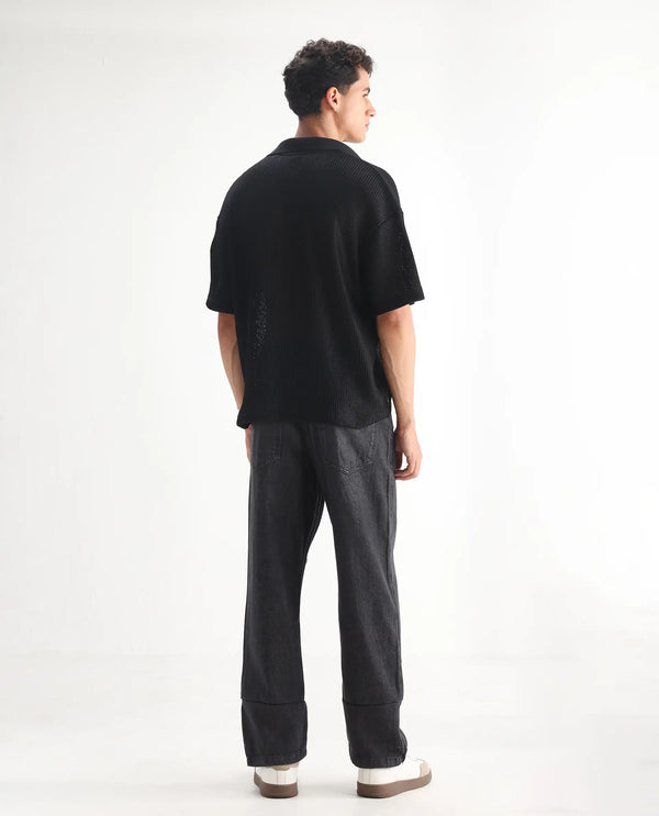 Rare Rabbit Men's Jettor Dark Grey Cotton Fabric Mid Rise Dark Wash Relaxed Fit Plain Jeans