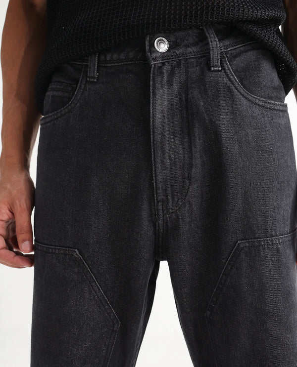 Rare Rabbit Men's Jettor Dark Grey Cotton Fabric Mid Rise Dark Wash Relaxed Fit Plain Jeans