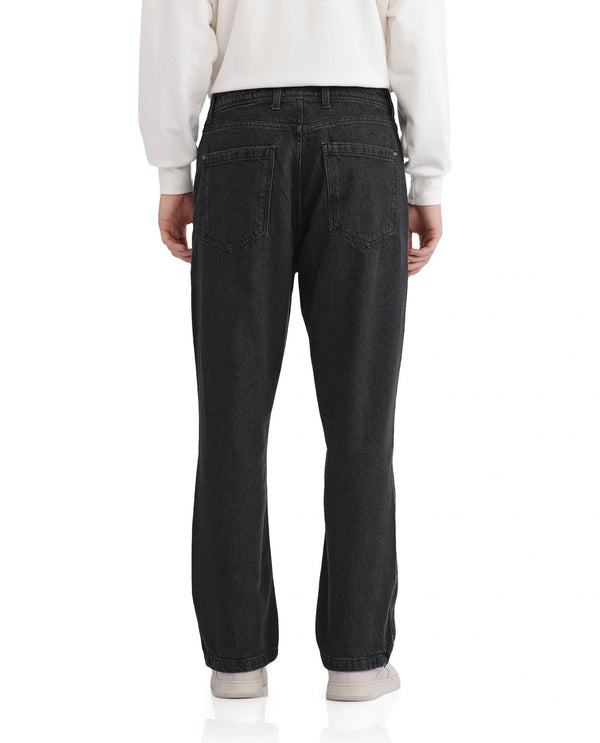 Rare Rabbit Men's Jettor Dark Grey Cotton Fabric Mid Rise Dark Wash Relaxed Fit Plain Jeans