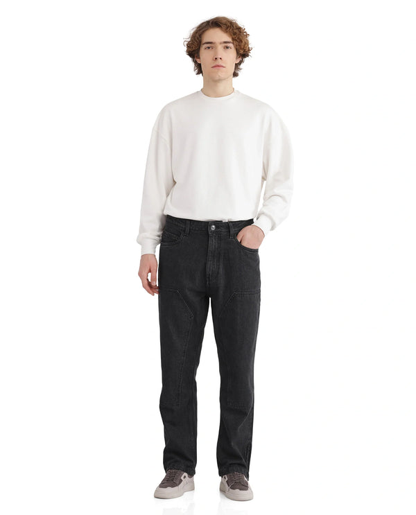 Rare Rabbit Men's Jettor Dark Grey Cotton Fabric Mid Rise Dark Wash Relaxed Fit Plain Jeans