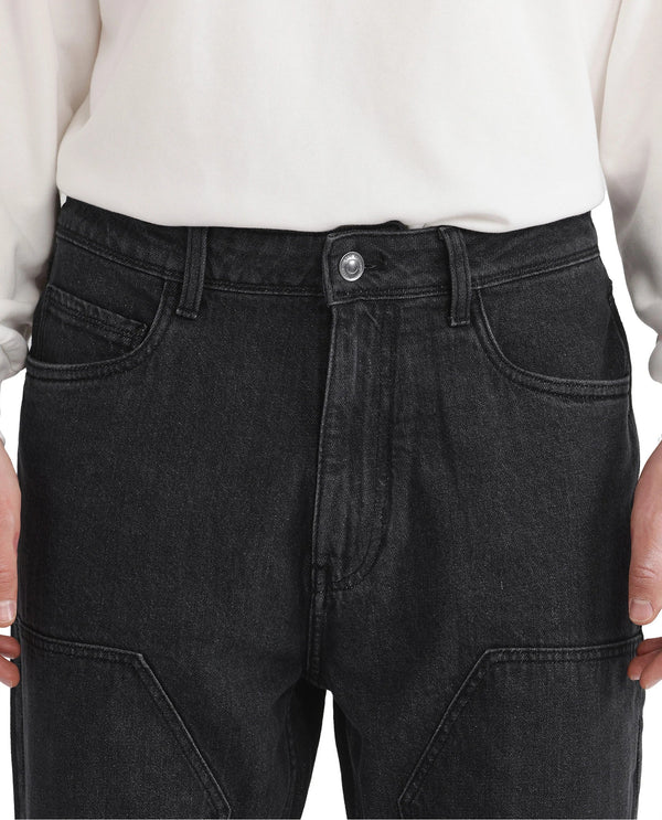 Rare Rabbit Men's Jettor Dark Grey Cotton Fabric Mid Rise Dark Wash Relaxed Fit Plain Jeans