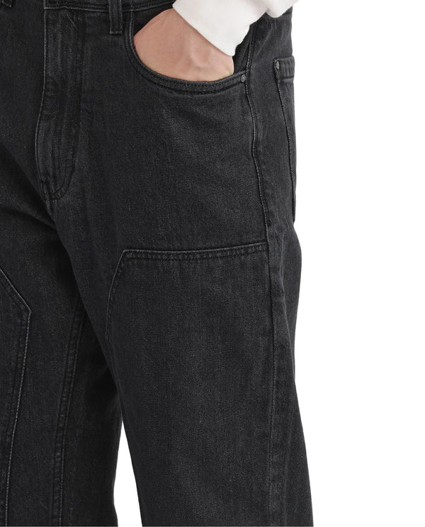 Rare Rabbit Men's Jettor Dark Grey Cotton Fabric Mid Rise Dark Wash Relaxed Fit Plain Jeans