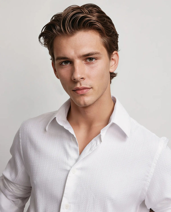 Rare Rabbit Men's Jin White Cotton Fabric Full Sleeve Regular Collared Button Closure Regular Collar Dobby Shirt