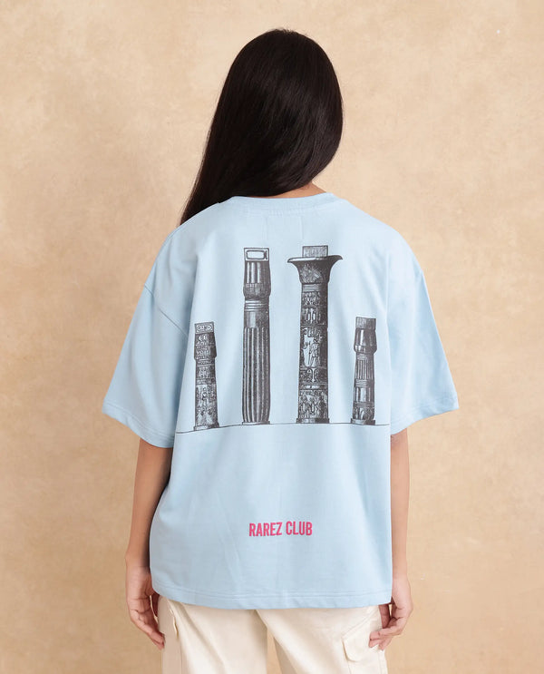 Rareism Women Jinx Blue Pull On Closure Cotton Fabric Oversized Regular Length Graphic Print T-Shirt